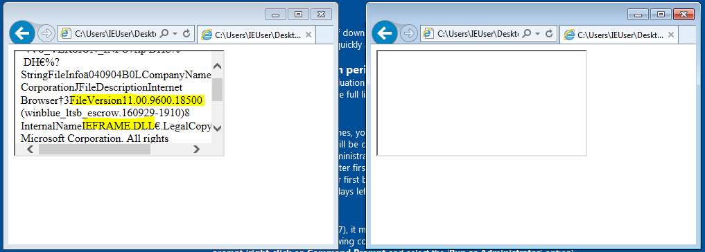 Left - File version of ieframe.dll Right - File version of calc.exe