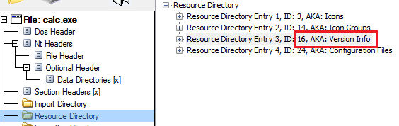 calc.exe resource section